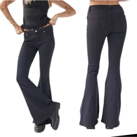 Bdg black Extreme dramatic  Flare jeans raw frayed hem size 31 pintucked - Picture 1 of 11